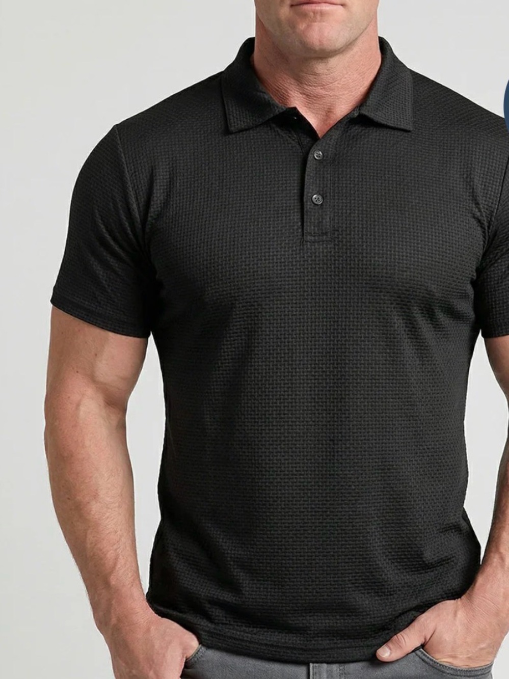Men's Breeze Belly Hiding Black Textured Short-Sleeve Polo Shirt Large L